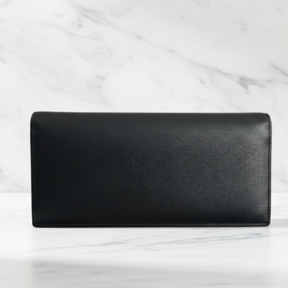 PRADA Saffiano Leather Long Wallet Black  Burgundy Multi-Color Interior - Picture 3 of 12